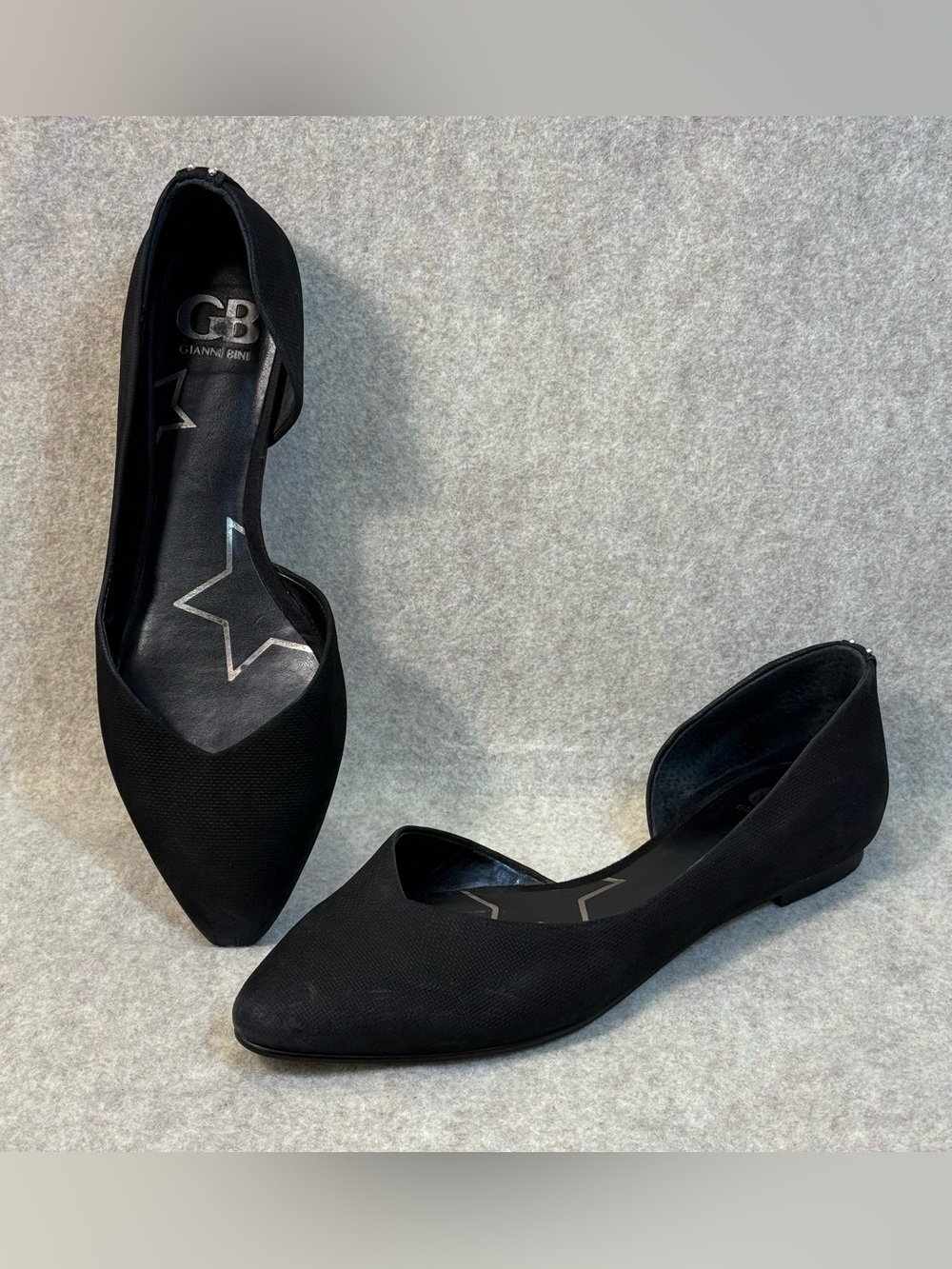 Gianni Bini Black Pointed D'Orsay Flats with Silver Stud Heel - Picture 10 of 11